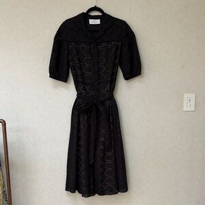 Black Eyelet Midi Shirt Dress with Self Tie by Pearl
